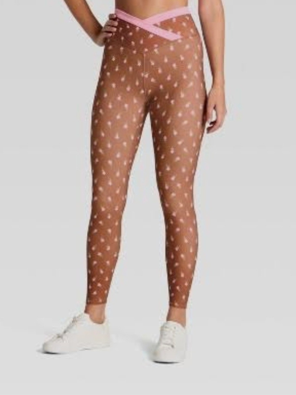 JoyLab Brown Leggings with Pink Waistband and Pink Mini Motif NWT